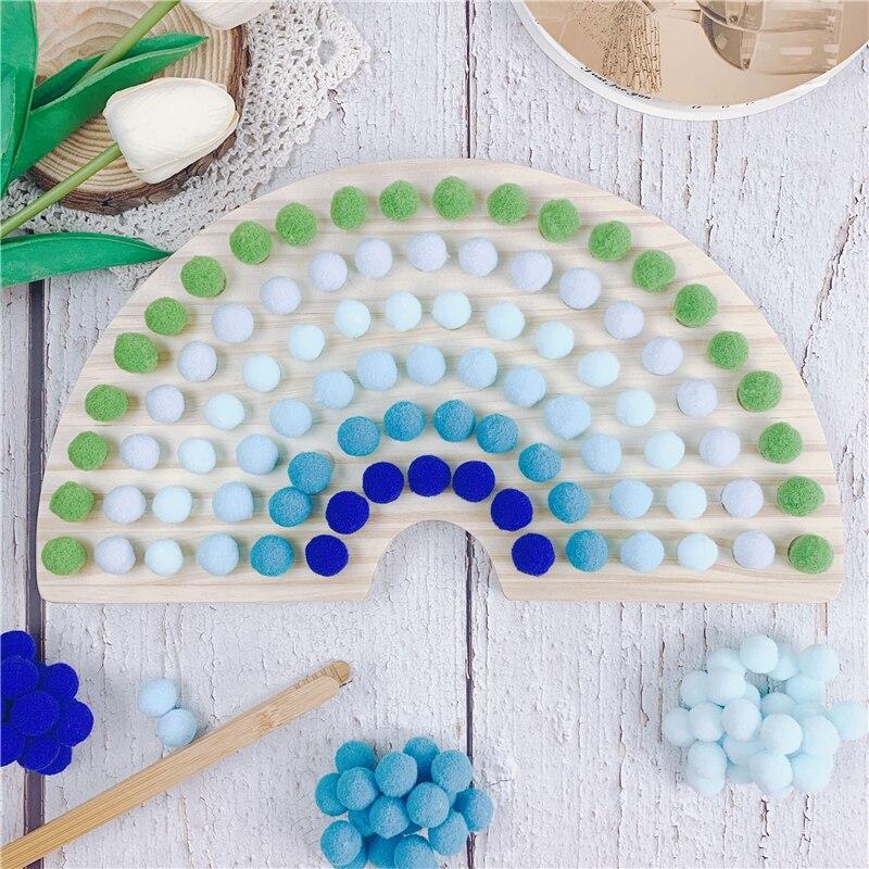 Fidtoy Montessori Pom Pom Rainbow Board Color Sorting Fine Motor Toy for Kids