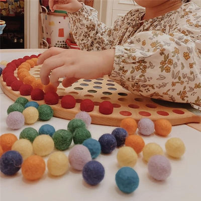 Fidtoy Montessori Pom Pom Rainbow Board Color Sorting Fine Motor Toy for Kids