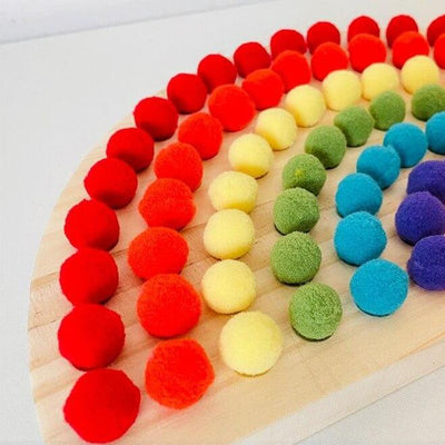 Fidtoy Montessori Pom Pom Rainbow Board Color Sorting Fine Motor Toy for Kids
