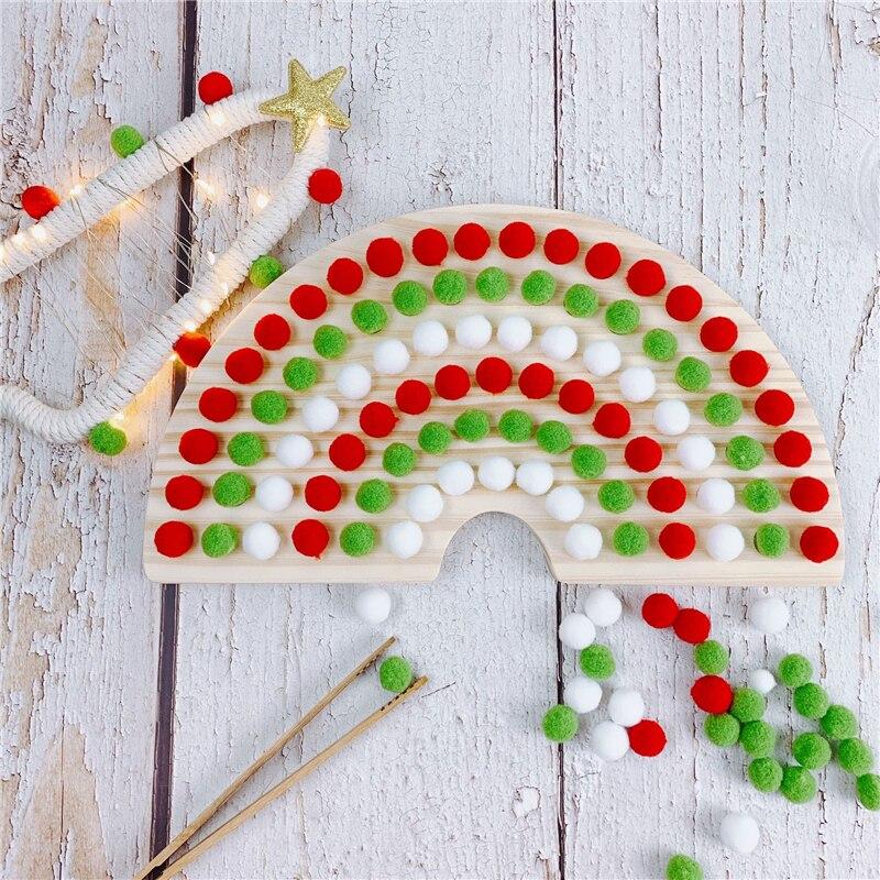 Fidtoy Montessori Pom Pom Rainbow Board Color Sorting Fine Motor Toy for Kids