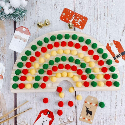 Fidtoy Montessori Pom Pom Rainbow Board Color Sorting Fine Motor Toy for Kids