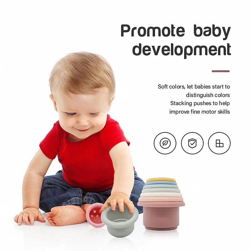 Fidtoy Vasos apilables de silicona Montessori, juguete sensorial para bebés