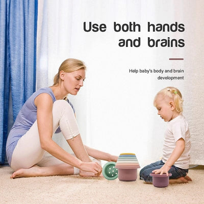 Fidtoy Vasos apilables de silicona Montessori, juguete sensorial para bebés