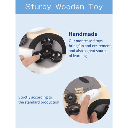 Montessori Wooden Busy Board Steering Wheel – Sensory Toy for Toddlers, Preschool & Travel Activities