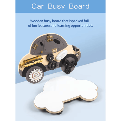Montessori Wooden Busy Board Steering Wheel – Sensory Toy for Toddlers, Preschool & Travel Activities
