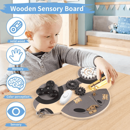 Montessori Wooden Busy Board Steering Wheel – Sensory Toy for Toddlers, Preschool & Travel Activities