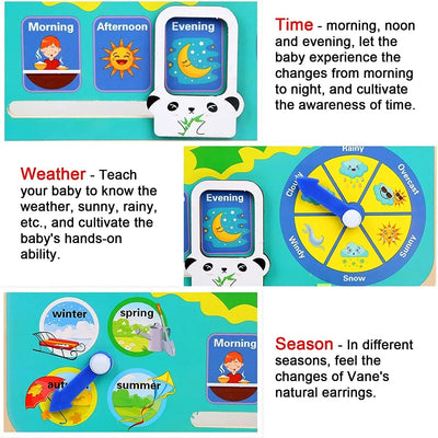 Jouets Horloge Grenouille Montessori en Bois pour Enfants, Calendrier d'apprentissage, Météo, Saisons, Heure, Semaine, Jouet Éducatif Précoce