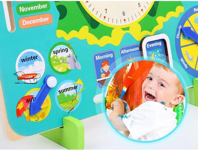 Jouets Horloge Grenouille Montessori en Bois pour Enfants, Calendrier d'apprentissage, Météo, Saisons, Heure, Semaine, Jouet Éducatif Précoce