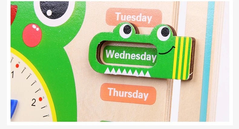 Jouets Horloge Grenouille Montessori en Bois pour Enfants, Calendrier d'apprentissage, Météo, Saisons, Heure, Semaine, Jouet Éducatif Précoce