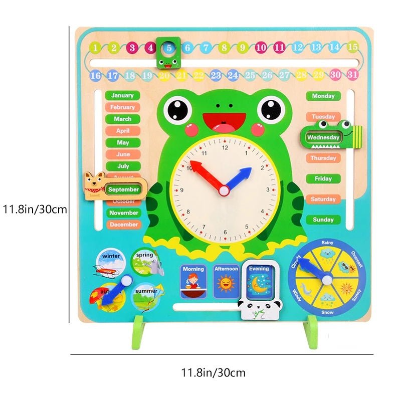 Jouets Horloge Grenouille Montessori en Bois pour Enfants, Calendrier d'apprentissage, Météo, Saisons, Heure, Semaine, Jouet Éducatif Précoce