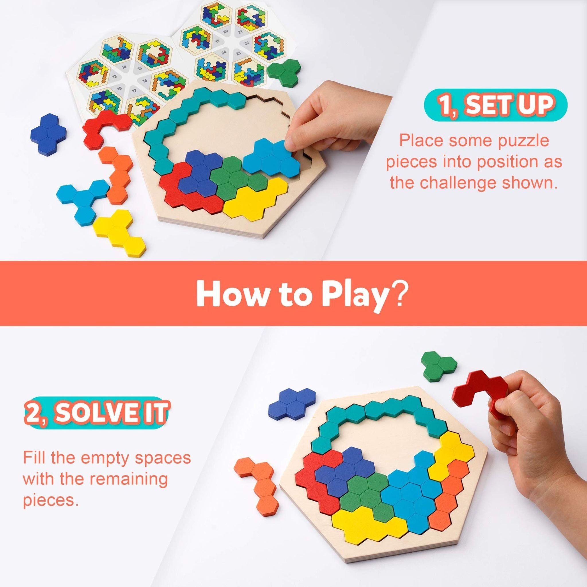 Montessori Wooden Hexagon Puzzle