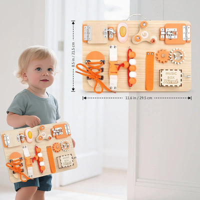 Tabla de actividades Montessori para niños pequeños - Juguete interactivo de madera para habilidades motoras finas