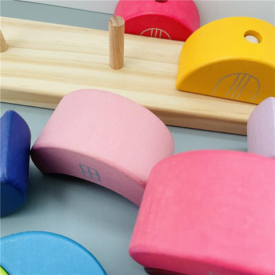 Fidtoy Wooden Moon Stacking Blocks Rainbow Balance Building Toy for Kids