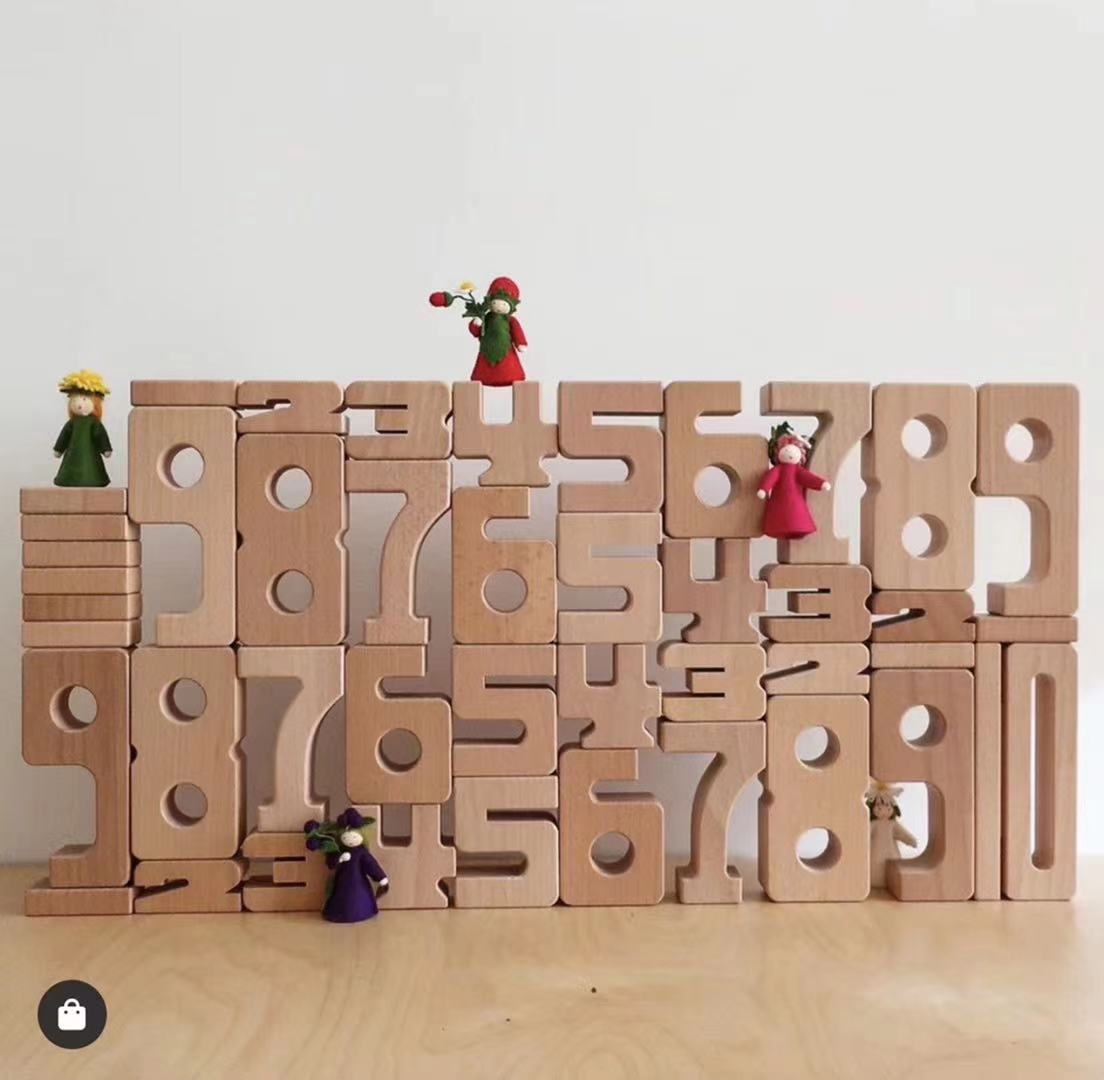 Wooden Number Building Blocks - Natural finish  Open ended wooden toys