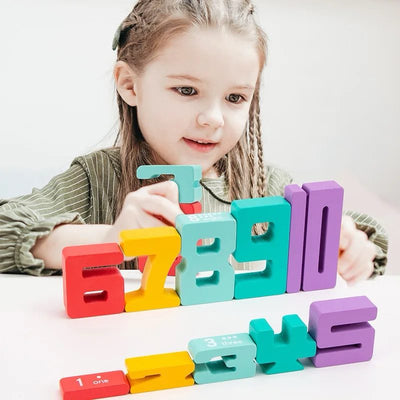 Blocs de construction numériques – Ensemble de chiffres doubles en bois avec dés pour les jeux de mathématiques, d'empilement et de comptage