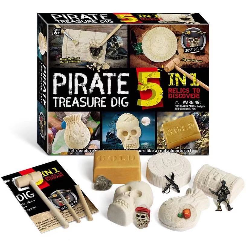 STEM Kids Dig Kit Pirate Treasure Dig / DINO Skeleton Dig 5 in 1- Fine motor skills toys