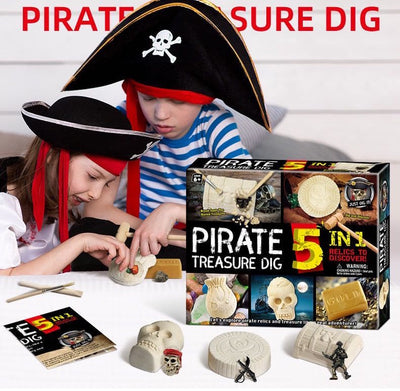 STEM Niños Kit de excavación Tesoro Pirata / Excavación de esqueleto de dinosaurio 5 en 1 - Juguetes de motricidad fina