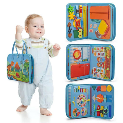 Felt Busy Board for Toddlers – Practical Life Skills Travel Toy with Space, Mermaid and Dino Themes