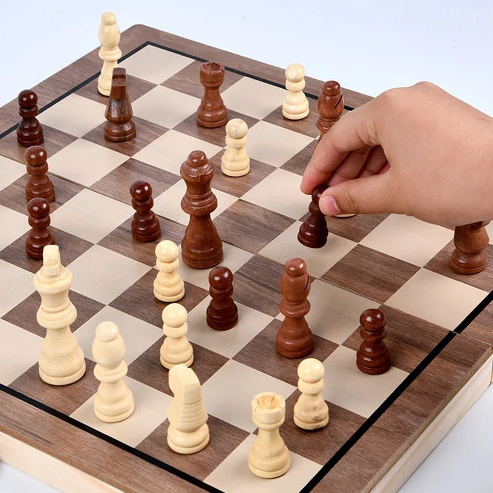 Premium Classic Wooden Chess & Checkers Set - Magnetic 2 in 1 Wooden Chess & Checkers Set
