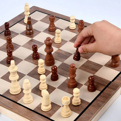 Jeu d'échecs et de dames classique en bois de qualité supérieure - Jeu d'échecs et de dames magnétique en bois 2 en 1