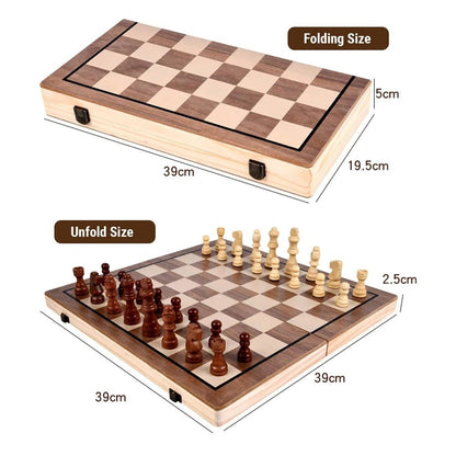 Premium Classic Wooden Chess & Checkers Set - Magnetic 2 in 1 Wooden Chess & Checkers Set