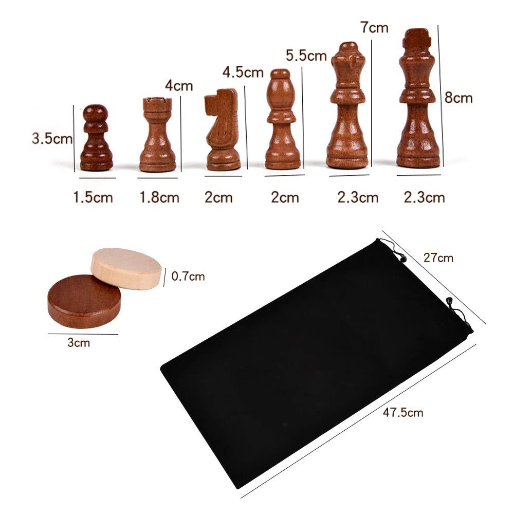 Premium Classic Wooden Chess & Checkers Set - Magnetic 2 in 1 Wooden Chess & Checkers Set
