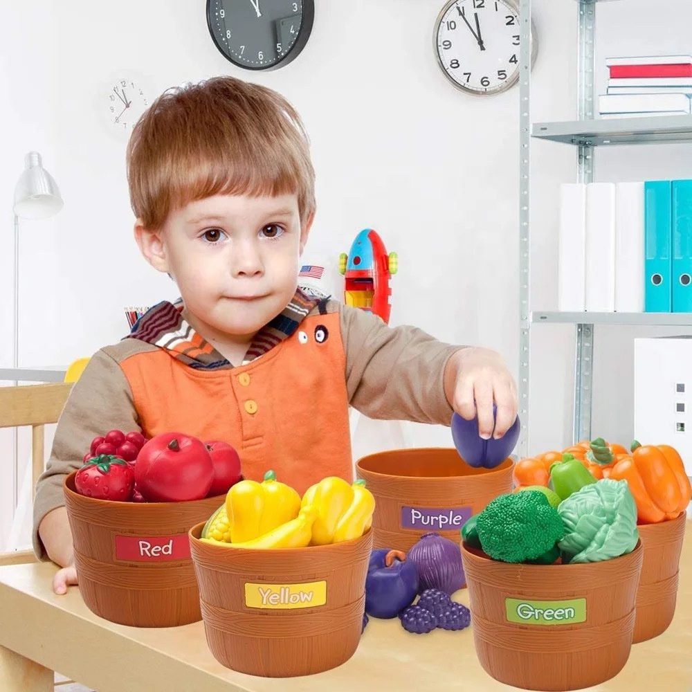 Jouet de tri du marché fermier – Fruits et légumes colorés pour le jeu d'imitation et l'apprentissage
