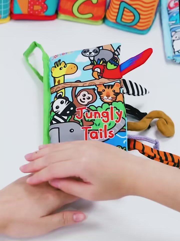 Load video: FidToy Jollybaby Jungle Tails Cloth Book