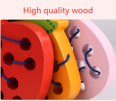 Fidtoy Montessori Wooden Fruit Threading Toy for Toddlers 1–4 Years – Apple, Strawberry & More