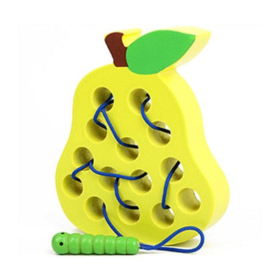 Fidtoy Montessori Wooden Fruit Threading Toy for Toddlers 1–4 Years – Apple, Strawberry & More