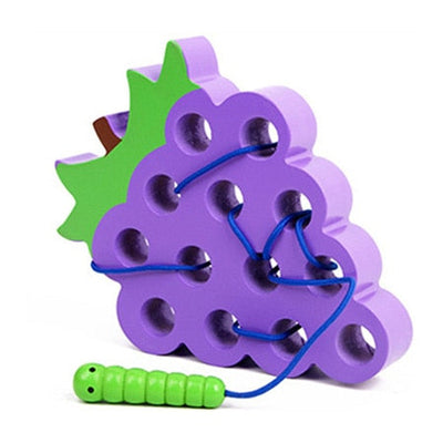 Fidtoy Montessori Wooden Fruit Threading Toy for Toddlers 1–4 Years – Apple, Strawberry & More