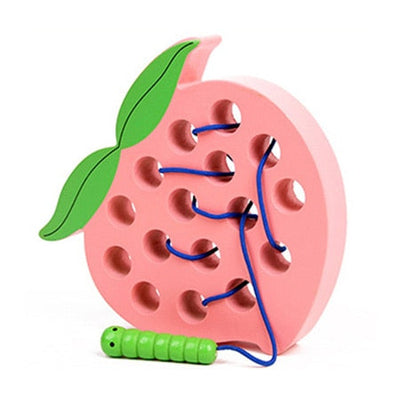 Fidtoy Montessori Wooden Fruit Threading Toy for Toddlers 1–4 Years – Apple, Strawberry & More