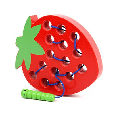 Fidtoy Montessori Wooden Fruit Threading Toy for Toddlers 1–4 Years – Apple, Strawberry & More