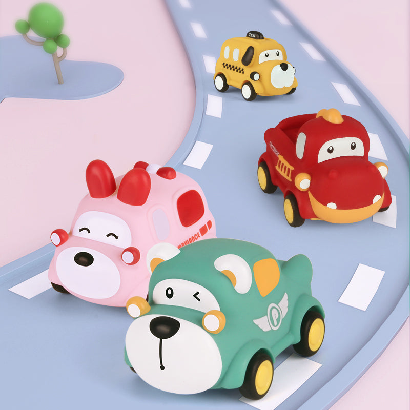 Voiture à inertie Montessori en caoutchouc souple en forme d'animal
