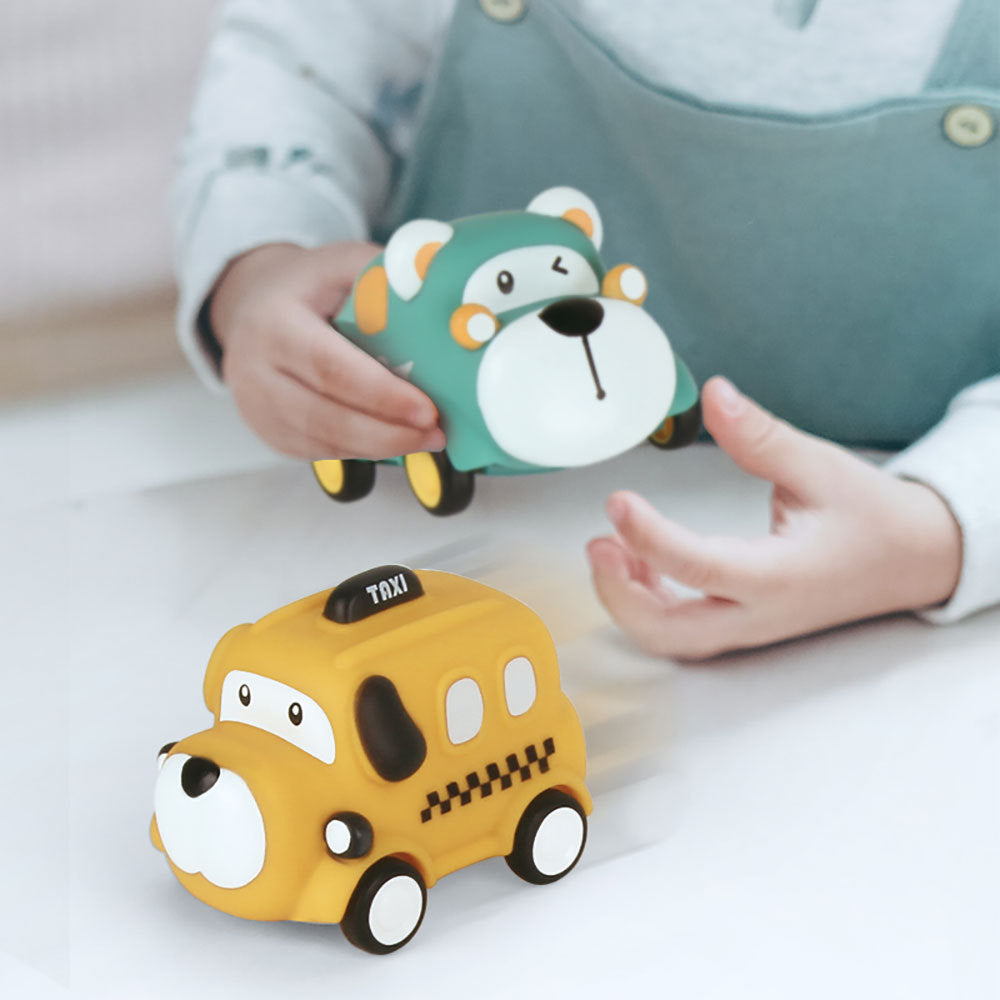 Voiture à inertie Montessori en caoutchouc souple en forme d'animal
