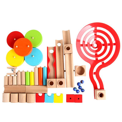 Fidtoy Jouet de construction STEM en bois avec circuit à billes pour enfants de 3 ans et plus