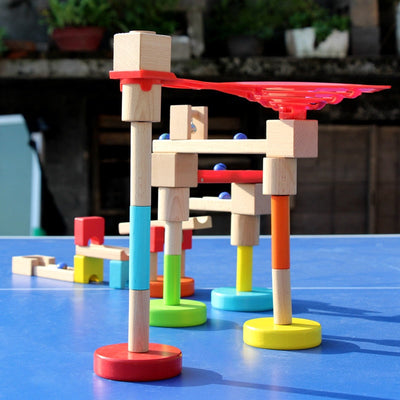 Fidtoy Jouet de construction STEM en bois avec circuit à billes pour enfants de 3 ans et plus