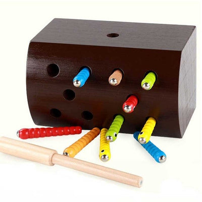 Fidtoy Jouet attrape-insectes en bois – Jeu magnétique de motricité fine pour enfants de 3 ans et plus