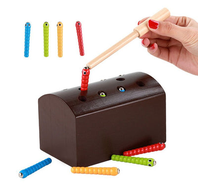 Fidtoy Jouet attrape-insectes en bois – Jeu magnétique de motricité fine pour enfants de 3 ans et plus