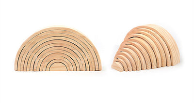 Fidtoy Semicírculo de Madera Natural, Juguete Apilable de Construcción Abierta