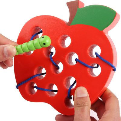 Fidtoy Montessori Wooden Fruit Threading Toy for Toddlers 1–4 Years – Apple, Strawberry & More