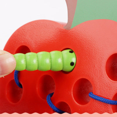 Fidtoy Montessori Wooden Fruit Threading Toy for Toddlers 1–4 Years – Apple, Strawberry & More
