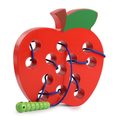 Fidtoy Montessori Wooden Fruit Threading Toy for Toddlers 1–4 Years – Apple, Strawberry & More
