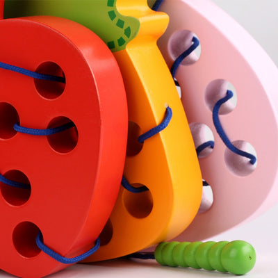 Fidtoy Montessori Wooden Fruit Threading Toy for Toddlers 1–4 Years – Apple, Strawberry & More