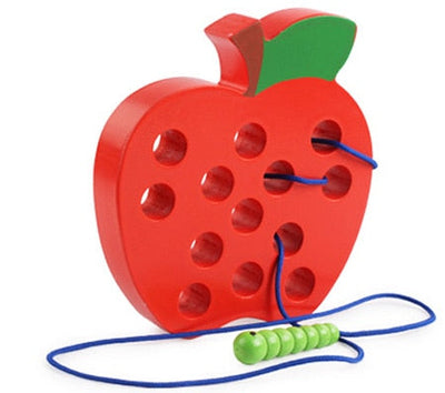 Fidtoy Montessori Wooden Fruit Threading Toy for Toddlers 1–4 Years – Apple, Strawberry & More