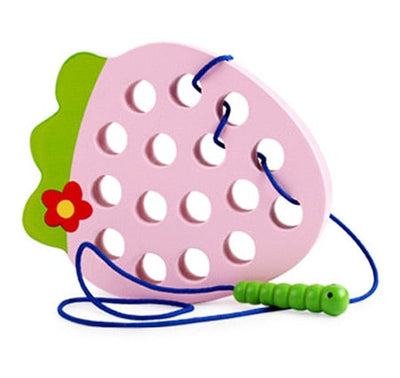 Fidtoy Montessori Wooden Fruit Threading Toy for Toddlers 1–4 Years – Apple, Strawberry & More