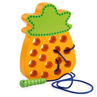 Fidtoy Montessori Wooden Fruit Threading Toy for Toddlers 1–4 Years – Apple, Strawberry & More
