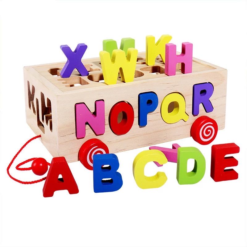 Wooden Pulling Toys Car Letters/Numbers/Shapes-Fine motor skills toys