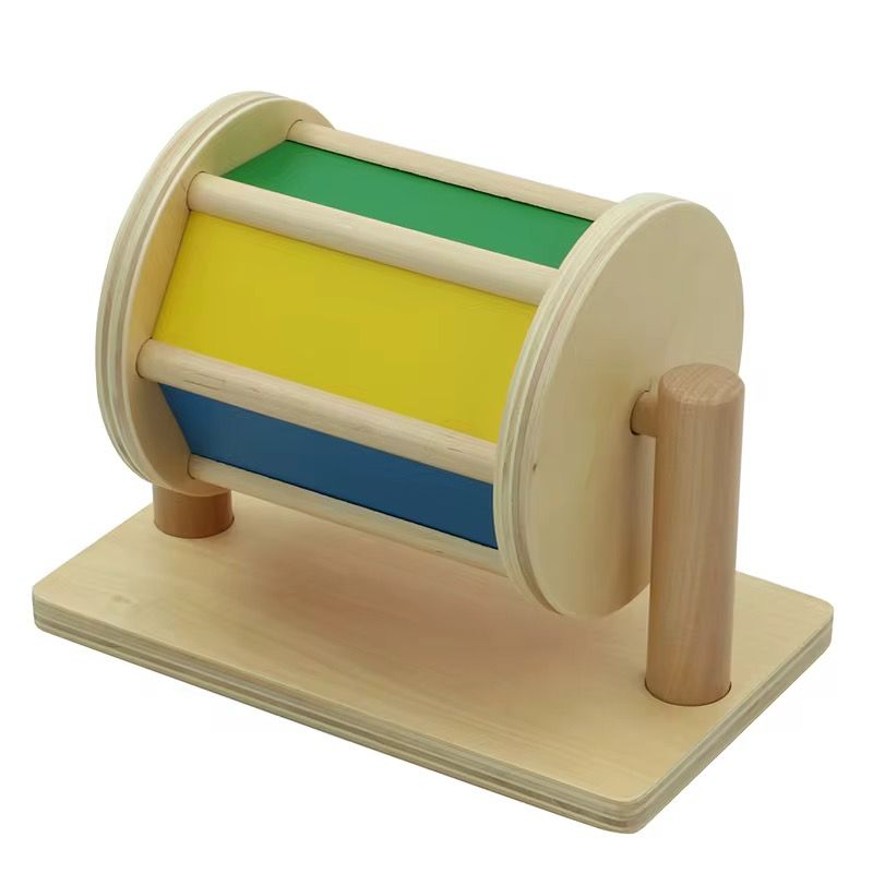 Rainbow Spinning Drum with Mirror - Wooden Sensory Toy for Infants and Toddlers