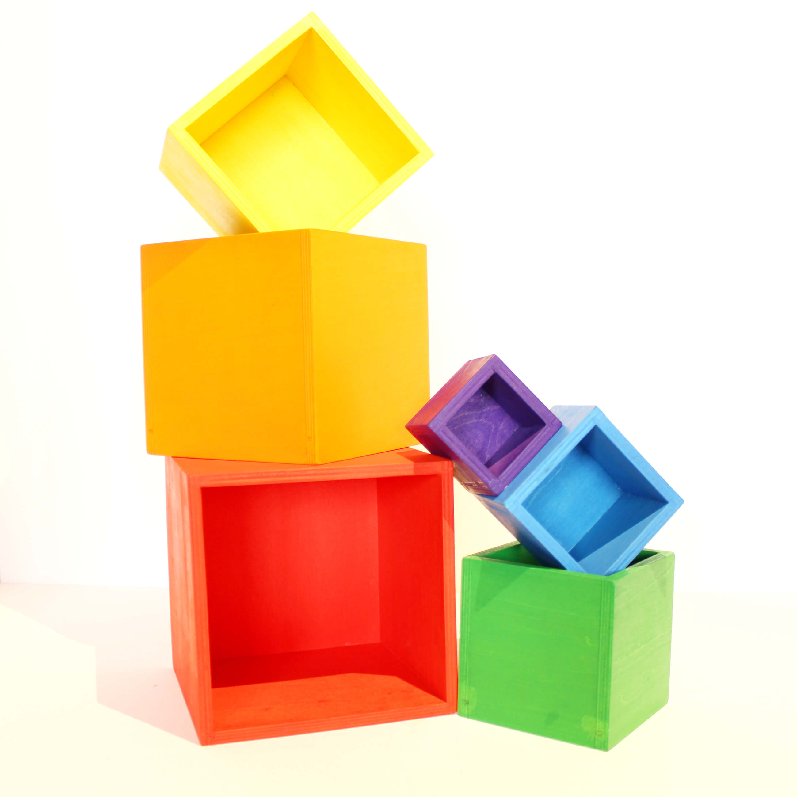 Wooden rainbow stacking boxes - Educational toy